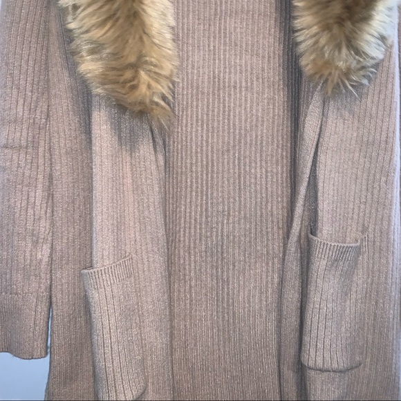 Show Me Your Mumu Lombardi Long Cardigan in Taupe With Faux Fur - Picture 6 of 7